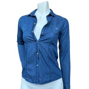 Guess Denim Snap Button Shirt Collar Y2K Style Western Coastal Cowgirl J14